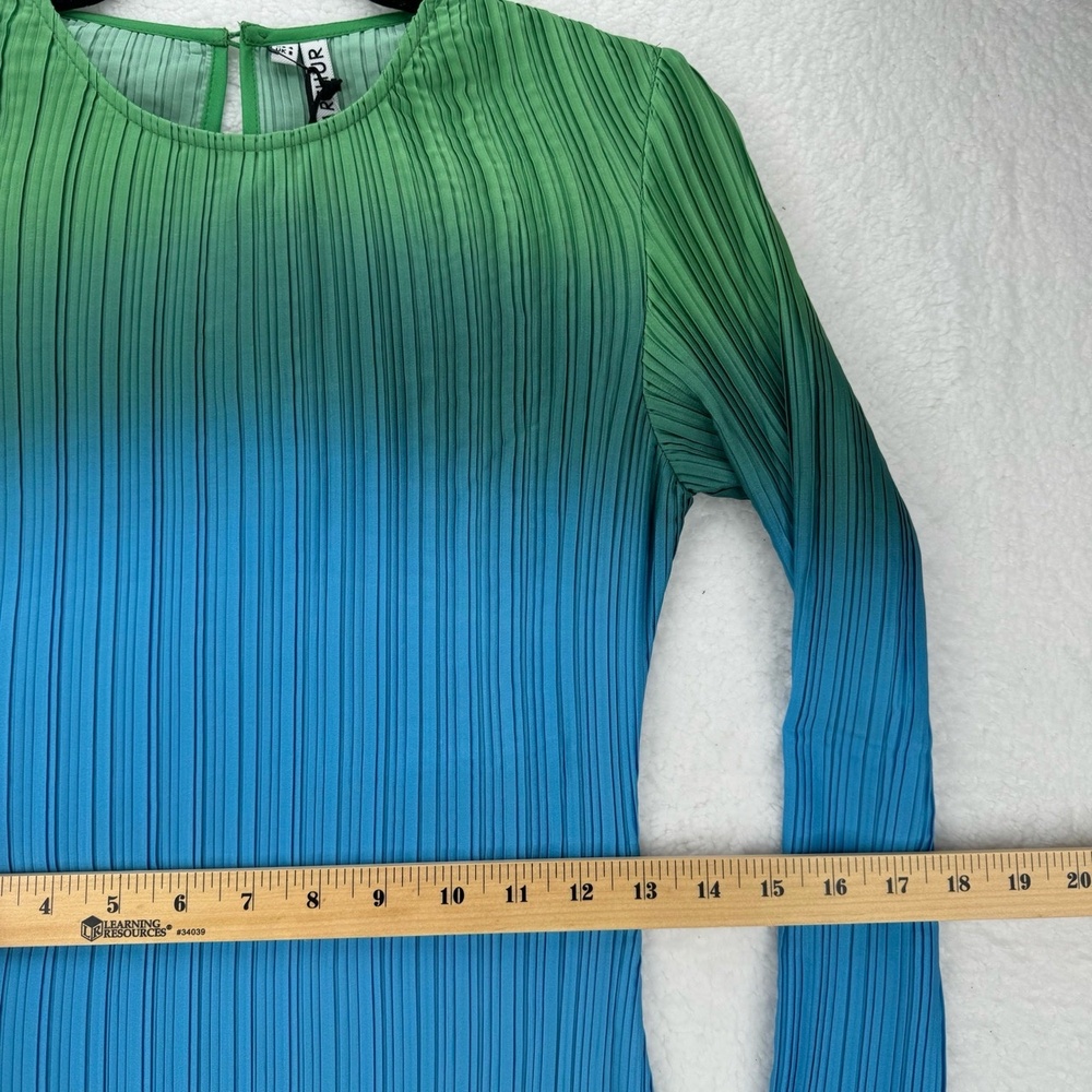 NWT Arthur Dress TDRS2201_27BGO Blue Green Long Sleeve Textured US 4 - Picture 5 of 15